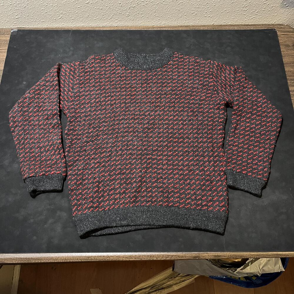 Vintage LL Bean Birdseye Sweater Norway 1970s Norwegian Knit Wool Rare Red Rayon